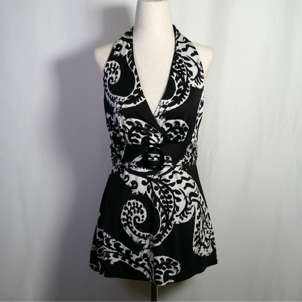 White House Black Market Y2K Babydoll Halter Top Size S Silk Blend Resort Cruise